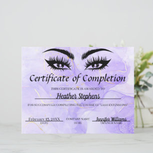 Certificaat van voltooiing Uitreiking Lash Tech