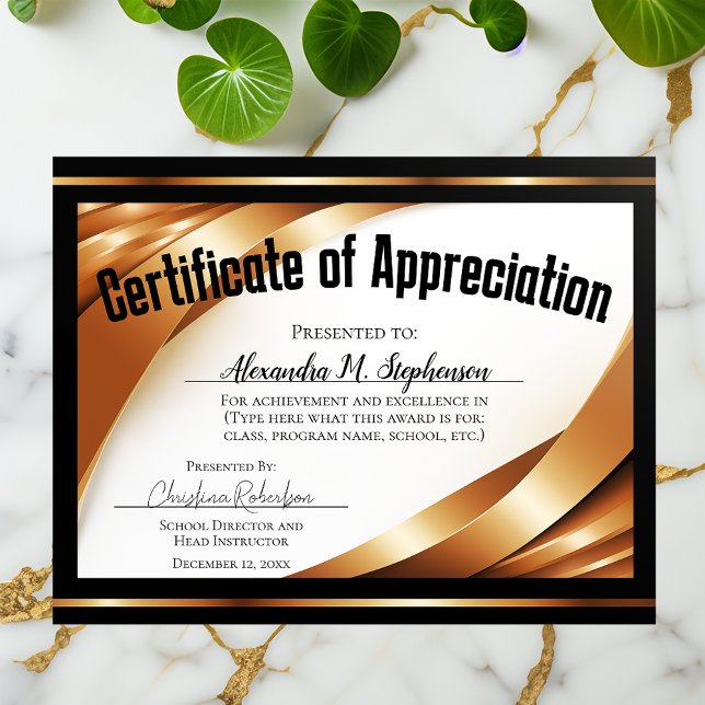 Certificaat van Waardering Goud Zwart Ribbons (certificate of appreciation)