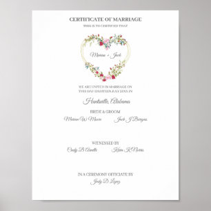Certificaat van weduwschap Rood en Roze Floral Hea Poster