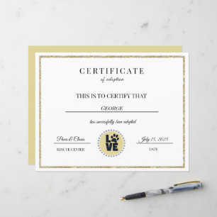 Certificaat voor Dierenadoptie