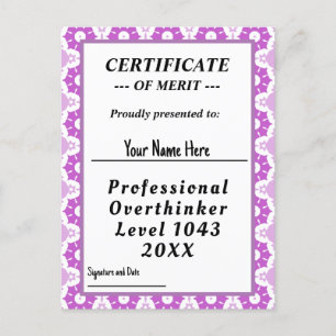 Certificaat voor professionele overdenker uitgerei briefkaart