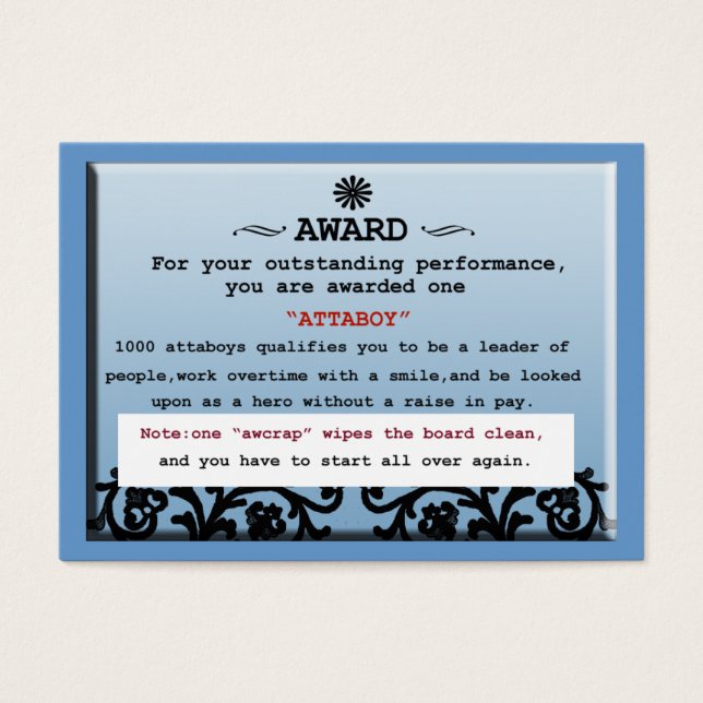 certificat attaboy (Devant)