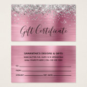 Certificat Cadeau Argent Pailleté Rose Clair Feuil (Devant & derrière)