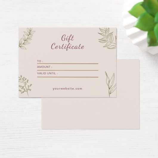 Certificat cadeau Beige Neutre Élégant (Bureau)