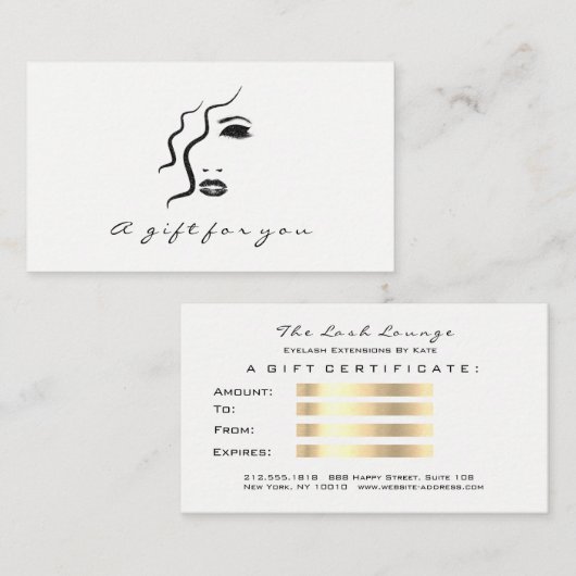 Certificat cadeau Black White Gold Lashes Maquilla (Devant / Derrière)