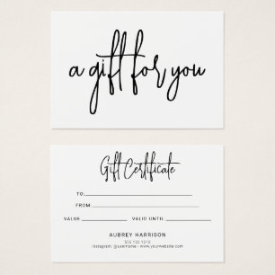 Certificat cadeau blanc minimaliste de script