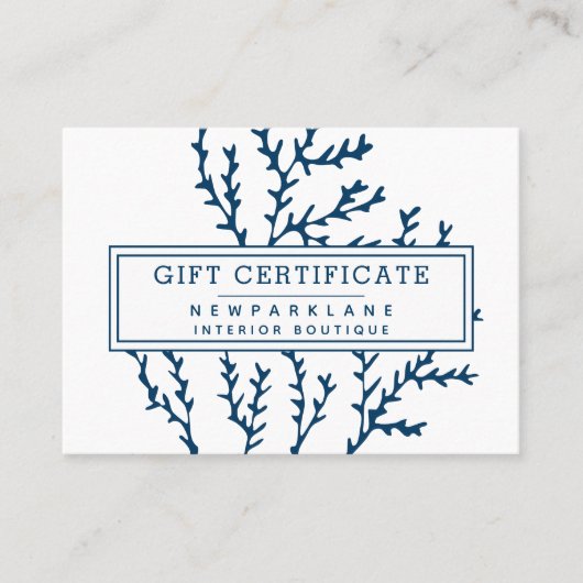 Certificat cadeau Blue Seaweed Motif Ocean Thème (Devant)