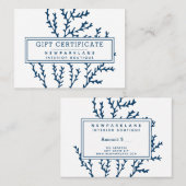 Certificat cadeau Blue Seaweed Motif Ocean Thème (Devant / Derrière)