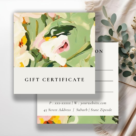 Certificat cadeau Boho vert rose peint floral