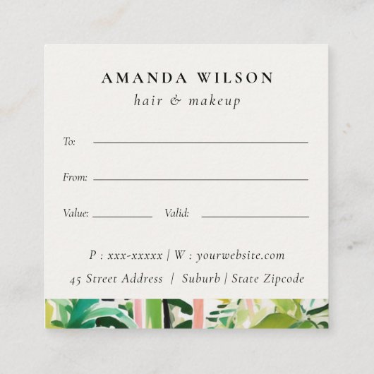 Certificat Cadeau Botanique Feuillage Tropical Boh (Dos)