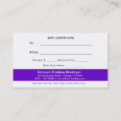Certificat cadeau boutique mode (Dos)