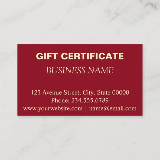 Certificat cadeau, cadeau (Dos)