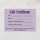 Certificat cadeau carte de visite par RoseWrites (Dos)