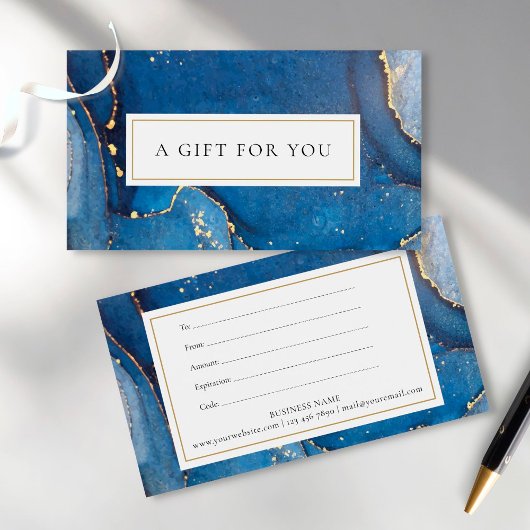 Certificat Cadeau Chic Agate Marbre Or Bleu Marine