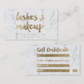 Certificat cadeau chic or lashes maquillage marbre (Devant / Derrière)