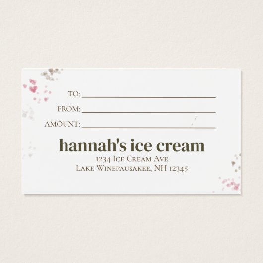 Certificat cadeau Crème glacée Business Custom (Dos)