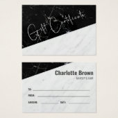 Certificat cadeau d'affaires noir et Marbre blanc (Devant & derrière)