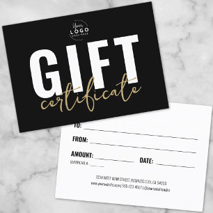 Certificat Cadeau d'Affaires Script Noir et Or