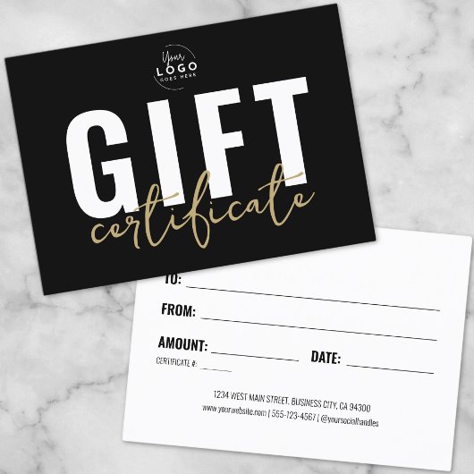 Certificat Cadeau d'Affaires Script Noir et Or