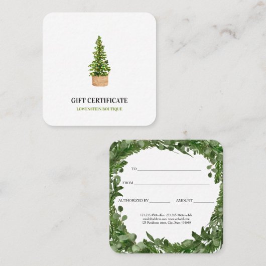 Certificat cadeau d'arbre de Noël Watercolor moder (Devant / Derrière)