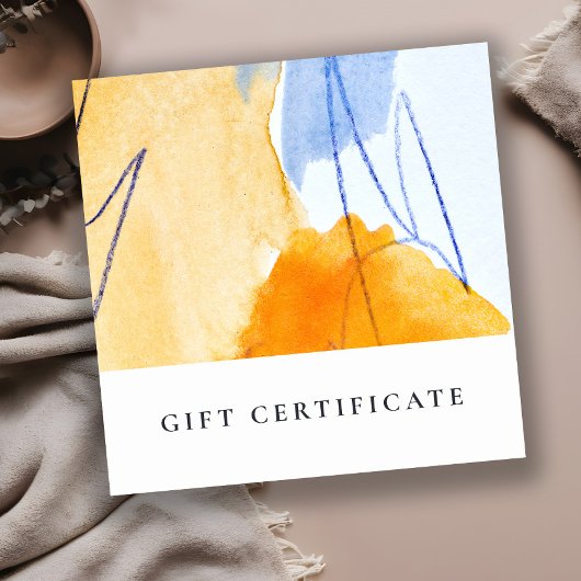 Certificat cadeau d'art moderne jaune bleu Abstrai