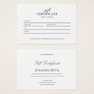 Certificat cadeau de beauté minimaliste blanc