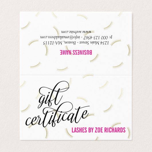 Certificat cadeau de Black Script & Gold Lashes (Outside Unfolded)