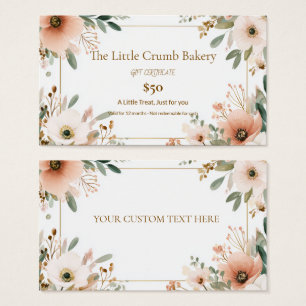 Certificat-cadeau de boulangerie, floral aquarelle