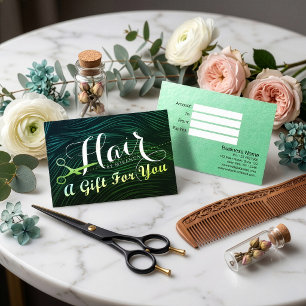 Certificat Cadeau de Ciseaux Vert Or pour Coiffeur