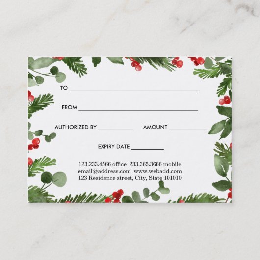 Certificat cadeau de courge de Berry Rouge Feuille (Dos)