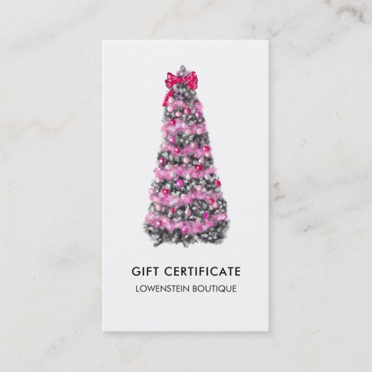 Certificat cadeau de couture d'arbre de Noël rose  (Devant)