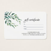 Certificat cadeau de feuillage botanique aquarelle (Dos)