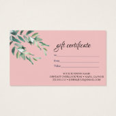 Certificat cadeau de feuillage botanique aquarelle (Dos)