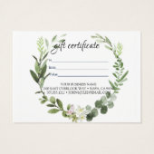 Certificat-cadeau de feuillage botanique d'aquarel (Dos)