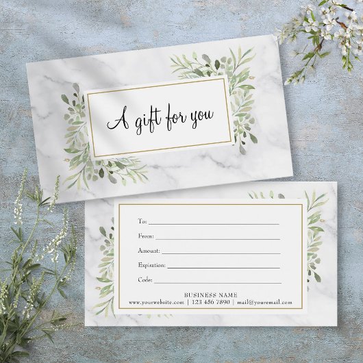 Certificat Cadeau de Feuilles de Marbre Élégant de