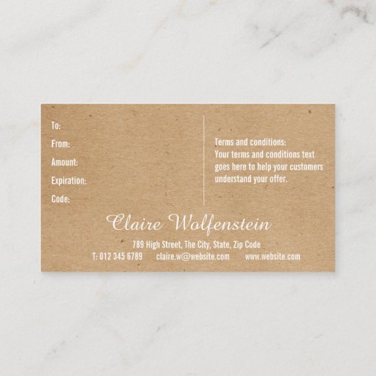 Certificat cadeau de fidélité moderne Kraft minima (Dos)