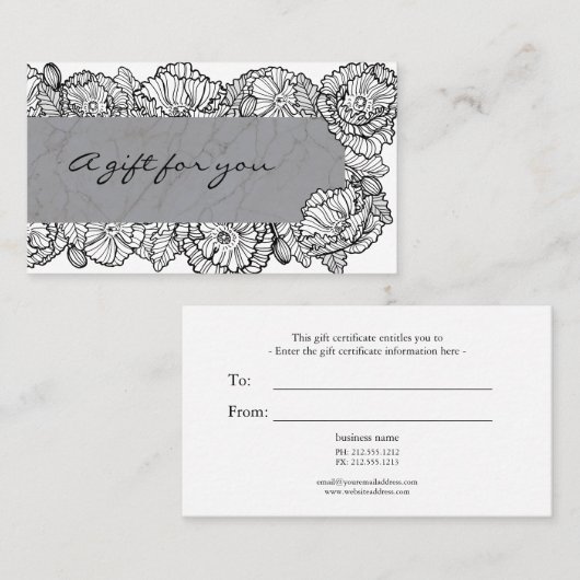 Certificat cadeau de fleurs de marbre (Devant / Derrière)