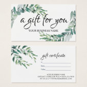 Certificat-cadeau de flûte de couleur d'eau (Devant & derrière)