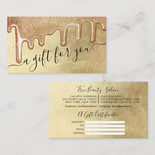 Certificat cadeau de goutte à Parties scintillant (Devant / Derrière)