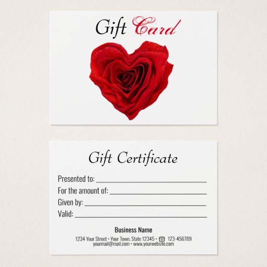 Certificat cadeau de la Saint-Valentin en forme de (Devant & derrière)