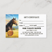 Certificat Cadeau de Leçons d'Équitation à l'Aquar (Dos)