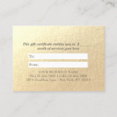 Certificat cadeau de l'instructeur YOGA Studio Gol (Dos)