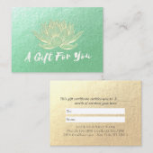 Certificat cadeau de l'instructeur YOGA Studio Gol (Devant / Derrière)