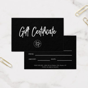 Certificat cadeau de logo d'entreprise noir et bla