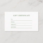 Certificat Cadeau de Logo d'Entreprise Vert de For (Dos)
