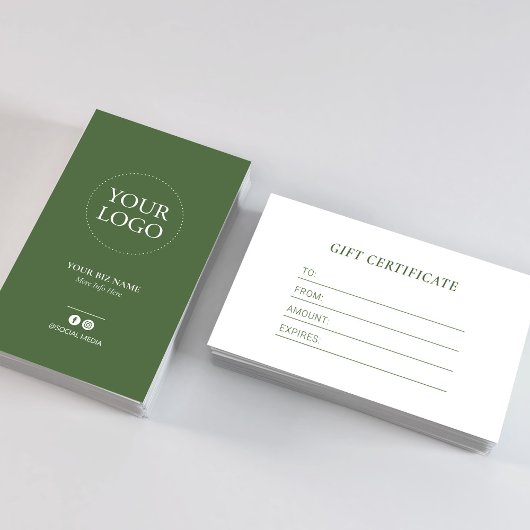 Certificat Cadeau de Logo d'Entreprise Vert de For