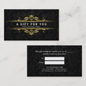 Certificat cadeau de luxe Black & Gold Damask Salo (Devant / Derrière)