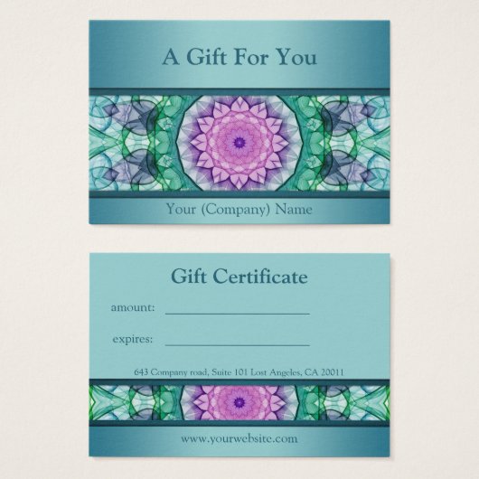 Certificat cadeau de mandala turquoise moderne (Devant & derrière)