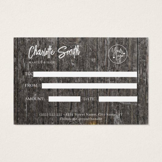Certificat cadeau de Noël d'affaires Rustic Wood (Dos)