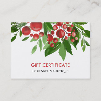 Certificat cadeau de Noël de Noël de Red Berry Hol